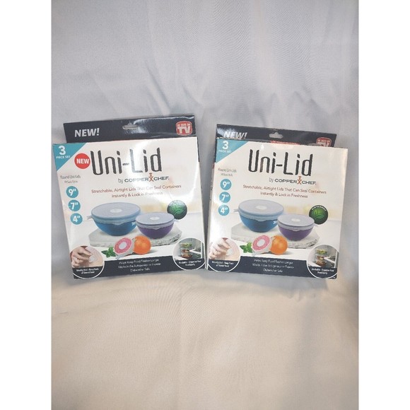 Uni-lid 6 Piece Set by Copper Chef As Seen on TV Unilids Stretchable Sealing Lid - Picture 1 of 5